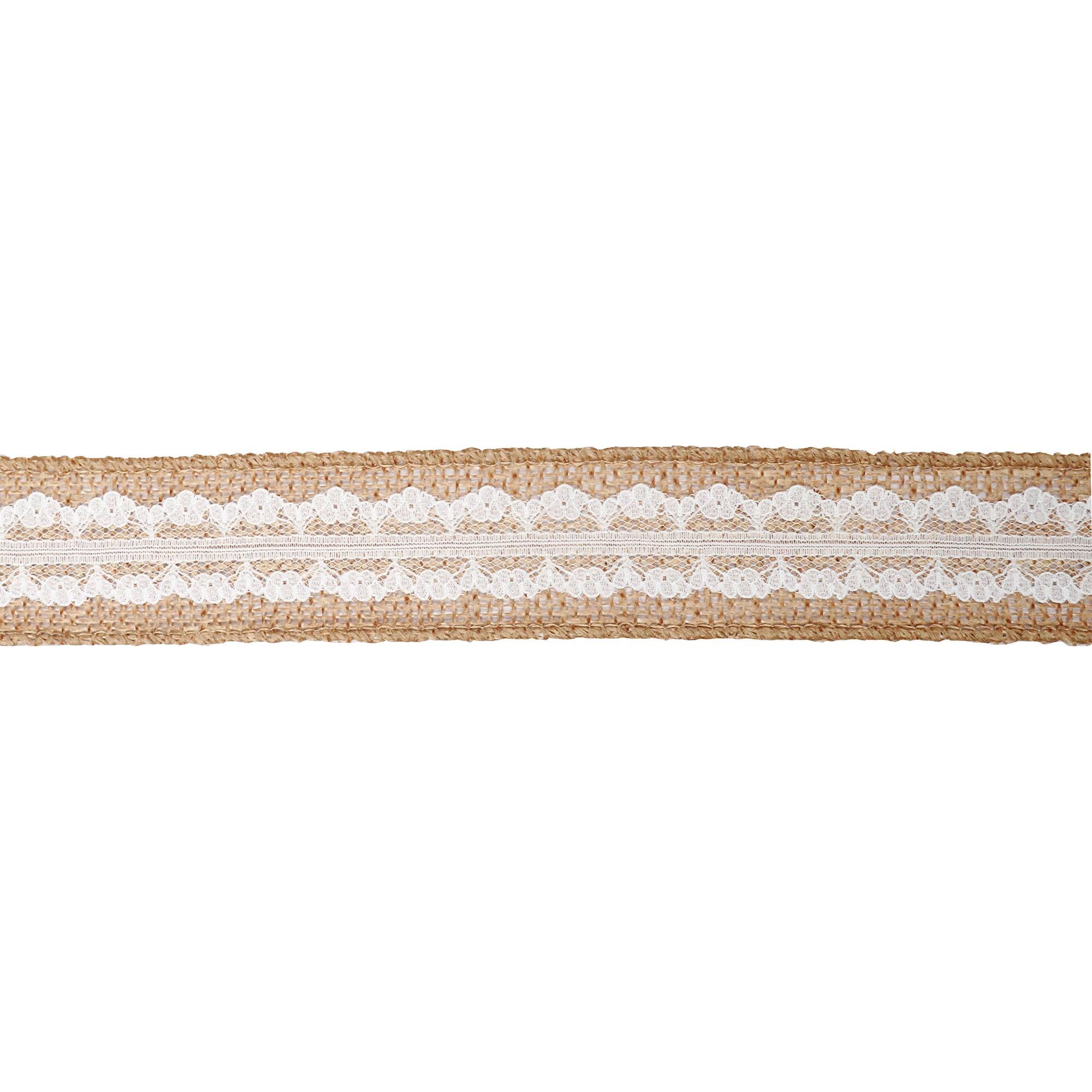 1.5" x 3yd. Faux Burlap & Lace Wired Ribbon by Celebrate It® Classic